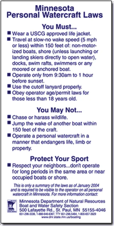 MN Personal Watercraft Laws – DNR